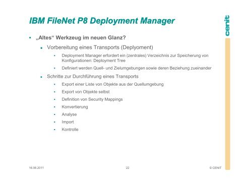 IBM FileNet Deployment Manager - Cenit  AG Systemhaus