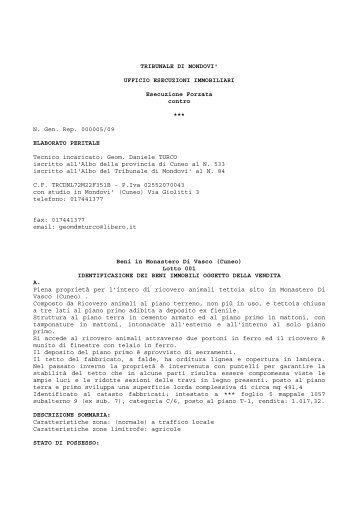 TRIBUNALE DI MONDOVI' UFFICIO ESECUZIONI ... - Astagiudiziaria