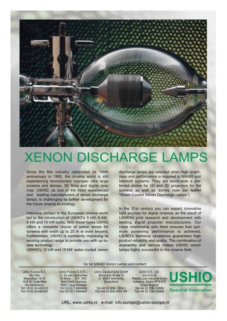XENON DISCHARGE LAMPS Technical Specifications