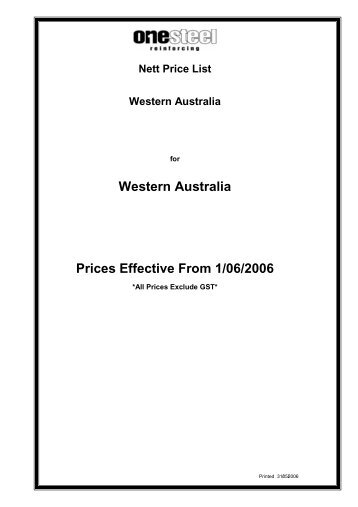 Western Australia Prices Effective From 1/06/2006 - OneSteel