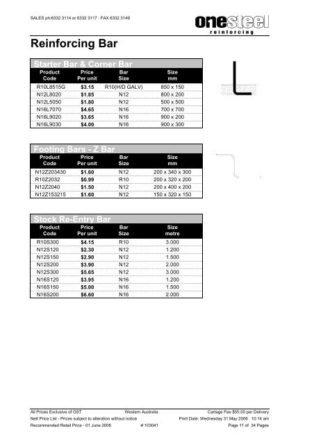 Western Australia Prices Effective From 1/06/2006 - OneSteel