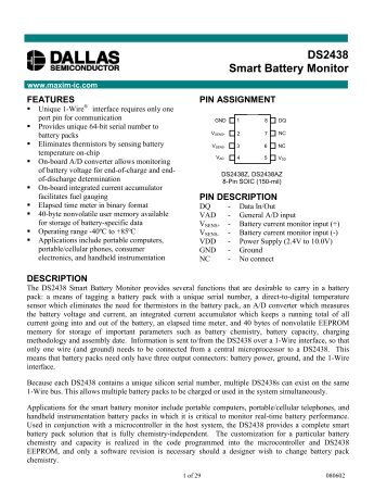 DS2438 Smart Battery Monitor - Datasheet Catalog