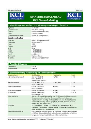 SIKKERHETSDATABLAD KCL Varm-Avfetting - Kolberg Caspary ...