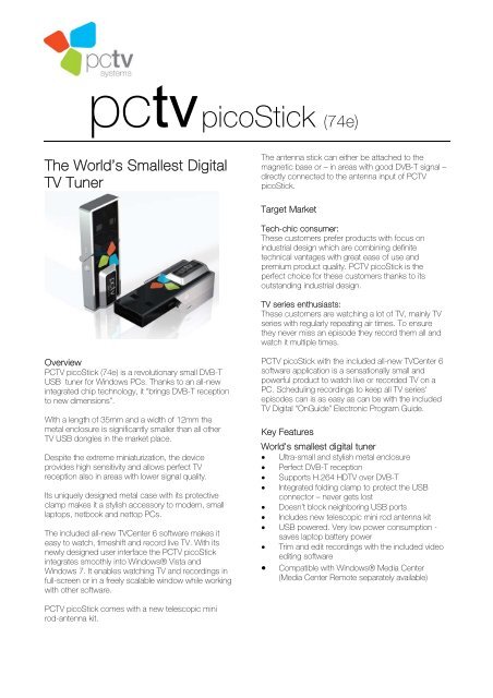 Product Profile PCTV picoStick (74e) - Hauppauge