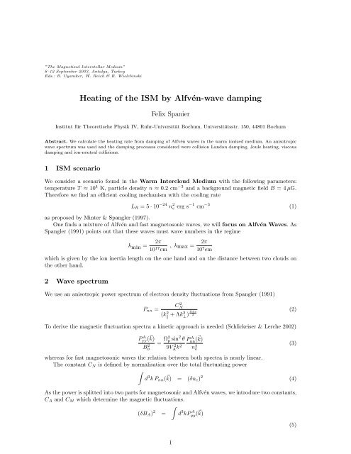 Heating of the ISM by AlfvÃ©n-wave damping - Theoretische Physik IV ...