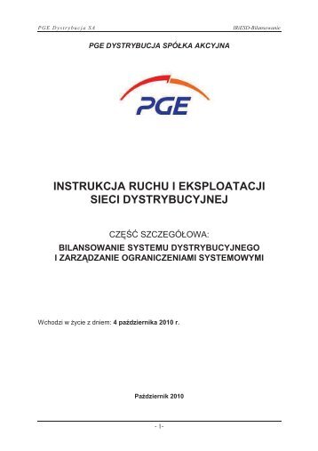 Instrukcja Ruchu i Eksploatacji Sieci Dystrybucyjnej PGE Dystrybucja