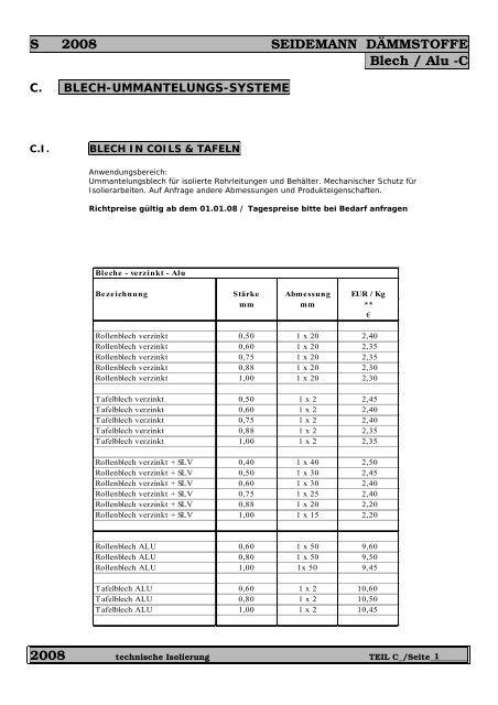 BLECH-UMMANTELUNGS-SYSTEME - bei Seidemann-Daemmstoffe