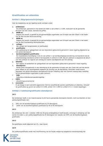 Gratificaties en atttenties - Gemeente Krimpen aan den IJssel