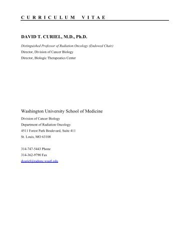 David T Curiel M D Ph D CV- Part 1 - Updated March 2011