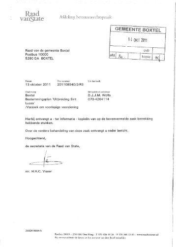 Brief RvS voorlopige voorziening - Gemeente Boxtel