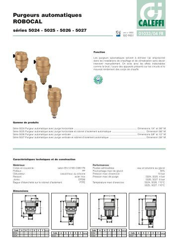 Purgeurs automatiques ROBOCAL - Caleffi