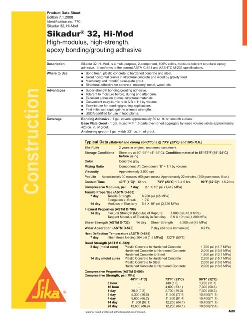 pdf Sikadur 32, Hi-Mod Epoxy Adhesive Product Data Sheet