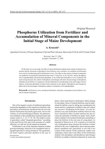 Phosphorus Utilization from Fertilizer and Accumulation of Mineral ...