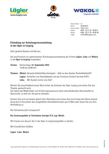 Einladung zur Schulungsveranstaltung in der Oper in Leipzig - Wakol