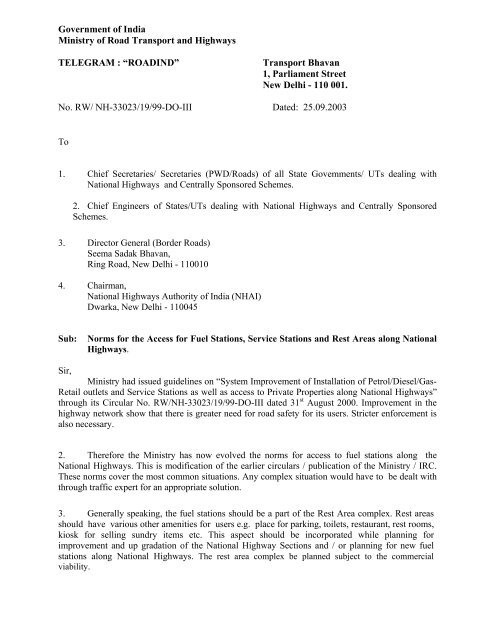 Government of India Ministry of Road Transport and Highways