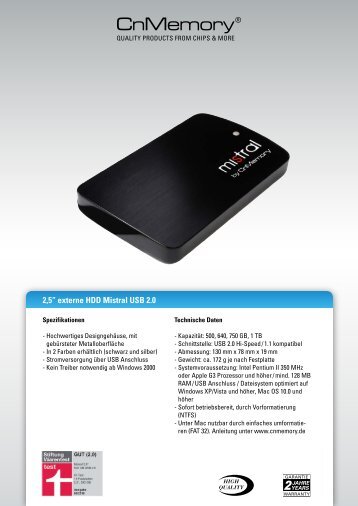 2,5â externe HDD Mistral USB 2.0 - CnMemory