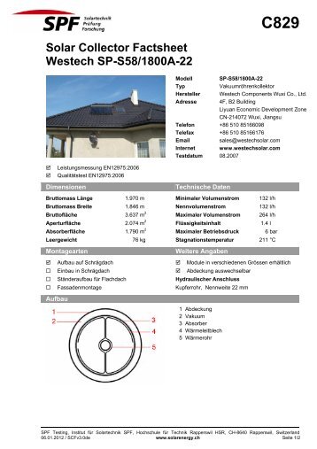 Solar Collector Factsheet Westech SP-S58/1800A-22 - Institut fÃƒÂ¼r ...