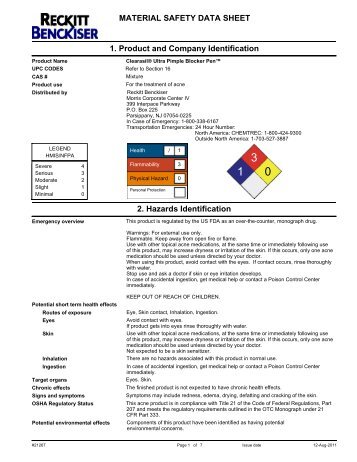 MATERIAL SAFETY DATA SHEET 1. Product ... - Reckitt Benckiser