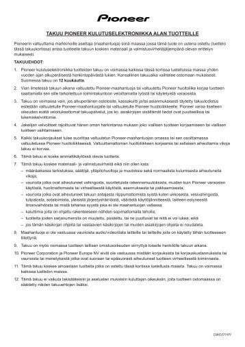 TAKUU PIONEER KULUTUSELEKTRONIIKKA ALAN TUOTTEILLE