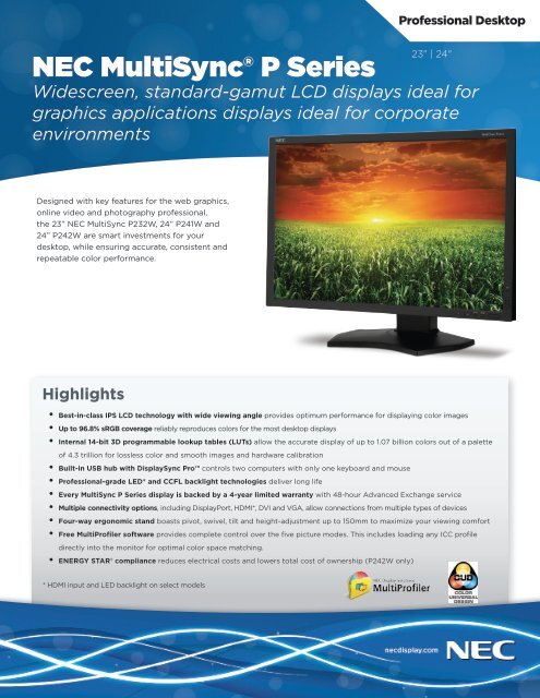 NEC MultiSync P Series Spec Brochure - NEC Display Solutions