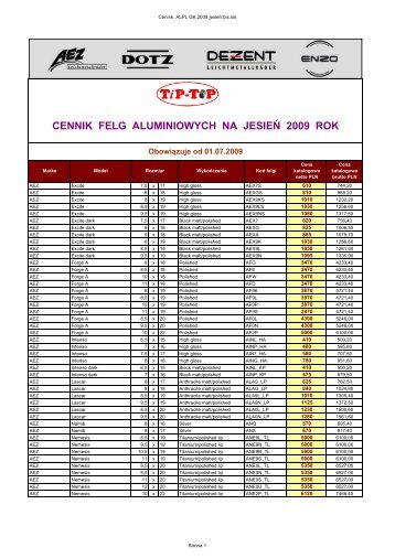 Cennik ALPL GK 2009 jesieÃ…Â„ bis - tiptopopony.pl