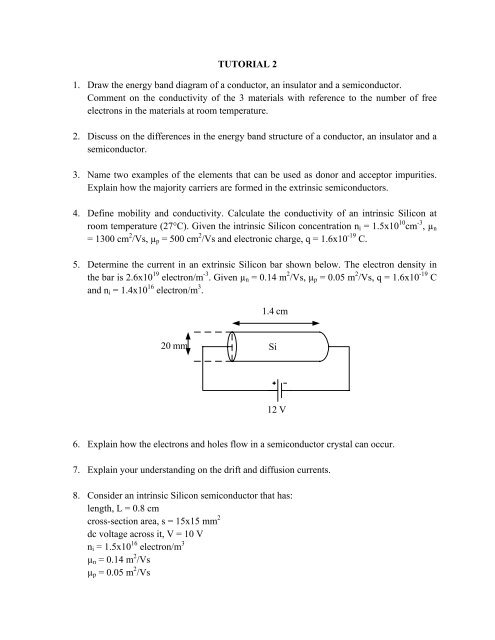 TUTORIAL 2 1. Draw the energy band diagram of a conductor, an ...