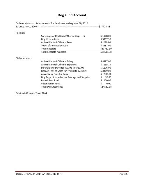 Annual Report of the Town of Salem, Connecticut 2010-2011