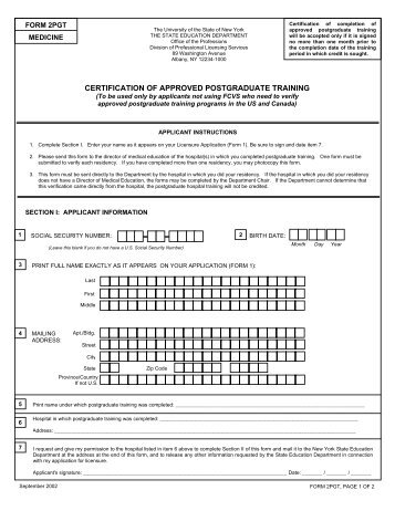 Medicine Form 2PGT - Certification of Approved Postgraduate Training