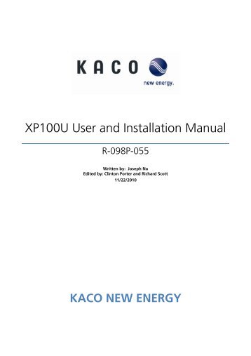 XP100U User and Installation Manual - KACO new energy, Inc.