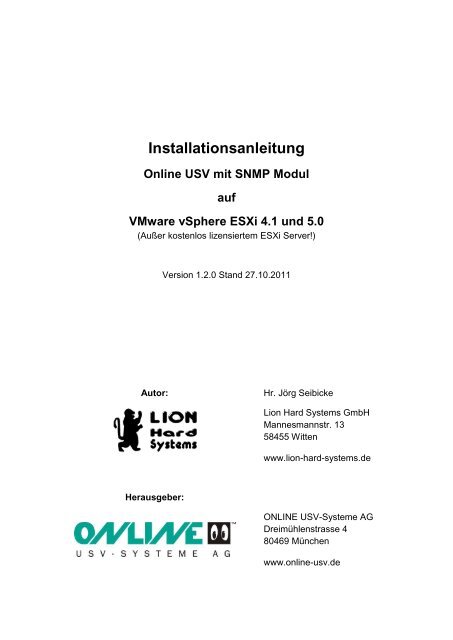 Installationsanleitung - Online USV Systeme