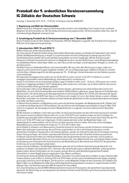 Protokoll GV 2011 (PDF) - IG ZÃƒÂ¶liakie der deutschen Schweiz