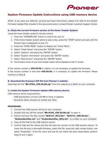 Download the update instructions - Pioneer