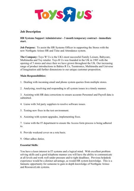 Job Description - Toys R Us