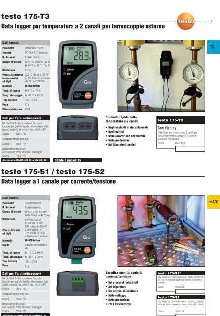 Ulteriori caratteristiche dei Data Logger Testo - Logismarket