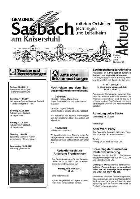 Nachrichten aus dem Stan - Sasbach am Kaiserstuhl