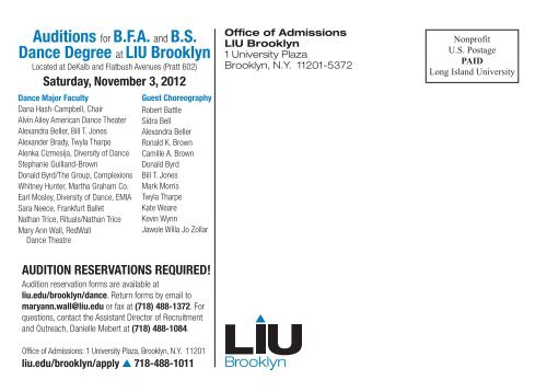 Auditions for B.F.A. and B.S. Dance Degree at LIU Brooklyn