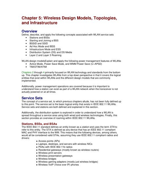 Chapter 5: Wireless Design Models, Topologies, and Infrastructure