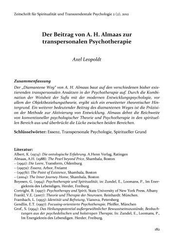 Der Beitrag von A. H. Almaas zur transpersonalen Psychotherapie
