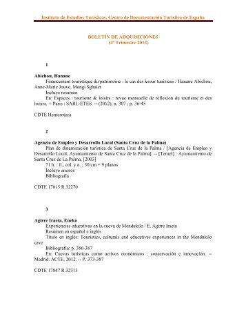 Boletin de adquisiciones. Cuarto trimestre 2012 - Instituto de ...