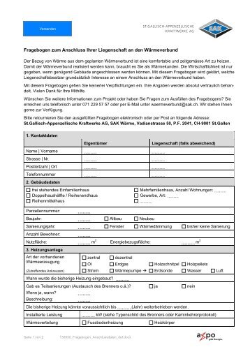 Fragebogen zum Anschluss Ihrer Liegenschaft an den ... - SAK