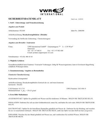 Decahydronaphthalene (Dekalin) - VWR International