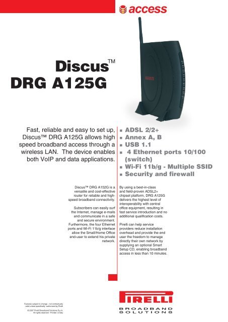 Discusâ¢ DRG A125G - Pirelli Broadband
