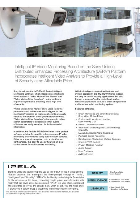 Sony RealShot Manager V4 CCTV software product datasheet