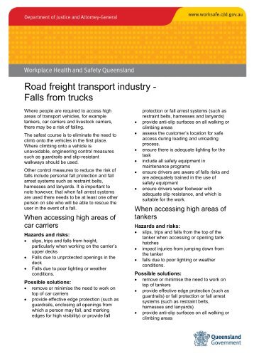 Road freight transport industry - falls from trucks - Queensland ...