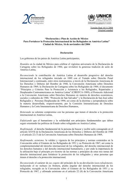 DeclaraciÃ³n y el Plan de AcciÃ³n de MÃ©xico - OAS