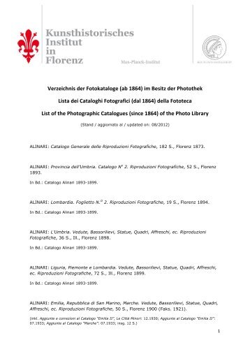 Cataloghi Fotografici - Kunsthistorisches Institut in Florenz