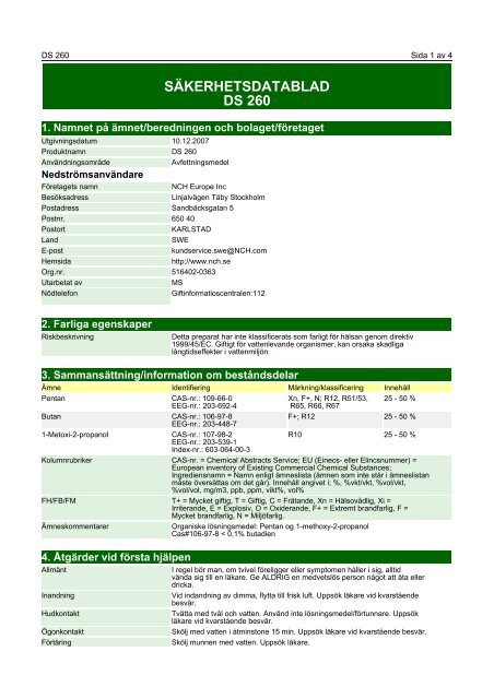 SÃKERHETSDATABLAD DS 260 - IQ Logistics