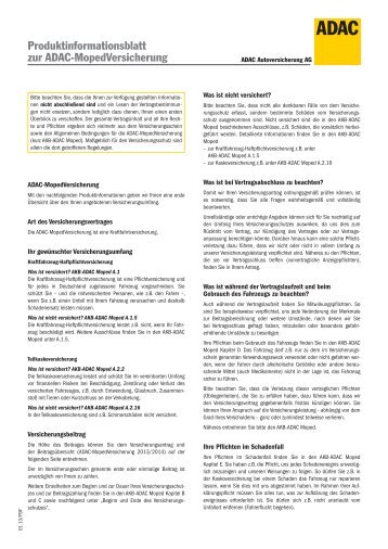 Produktinformationsblatt zur ADAC-MopedVersicherung