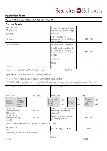 Application for Appointment: Academic - Bedales Schools