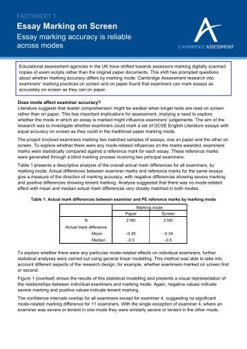 Essay Marking on Screen: Factsheet 1 - Cambridge Assessment